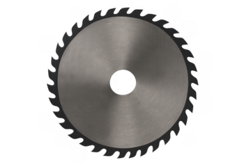 Circular saw blade cutting tool for woodworking and construction projects with sharp teeth on transparent background