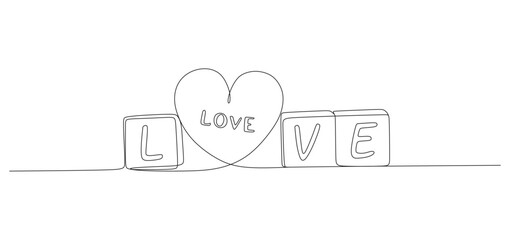 Continuous One Line Drawing of Heart and Love Blocks