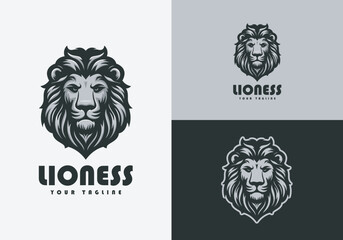 Lion head logo design. Lion emblem vector icon illustration design	