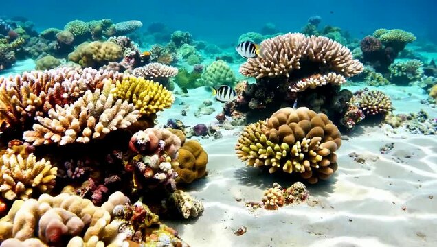 Vibrant Underwater Coral Reef Teeming with Colorful Marine Life.