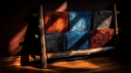 Vibrant Biodegradable Textiles Draped Over Rustic Wooden Rack