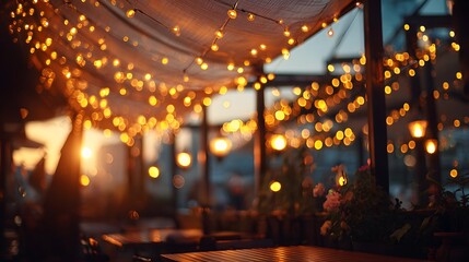 Obraz premium Enchanting Evening Ambiance - Warm Lights Illuminate Outdoor Gathering Space.