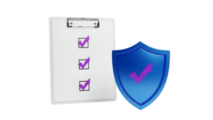 Checklist with check mark on clipboard and shield protection