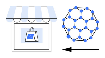 Recycling concept. Recycling through eco-friendly shopping and molecular designs. Recycling connects sustainability, waste reduction, and eco-conscious consumerism. For retail, sustainability