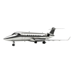 isolated transparent background of a sleek silver private jet airplane, symbolizing luxury travel and executive transport.