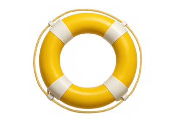 Yellow lifebuoy ring safety equipment for water rescue and maritime security on transparent background