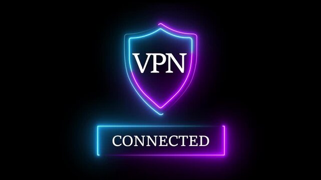 Glowing neon VPN Virtual Private network protocol concept. Motion graphics of VPN network idea.  personal networking concept.4k video animation 