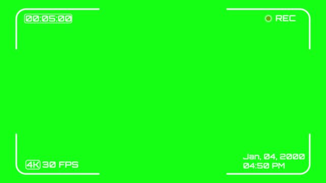 Video Camera Recorder Screen Overlay Interface with Alpha Channel, Digital Recording Viewfinder Display, Minimal HUD Frame Design, 4K Footage