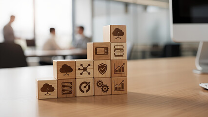 Data cloud security server technology growth network storage office data cloud security server technology growth network storage wooden block