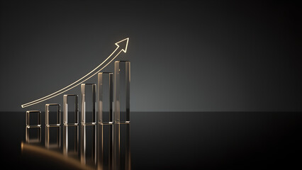 Business growth success arrow bar chart finance abstract rising bar chart with golden arrow reflect strong business growth and success trend dark