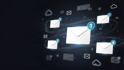 Email message notification inbox digital communication network cloud business technology email notification icon float dark digital background