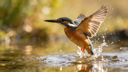 Kingfisher bursting through water, a moment of wild grace and vibrant energy