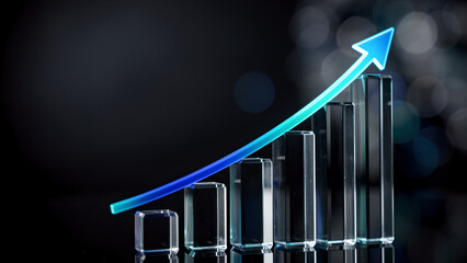 Growth success business finance profit chart arrow bar glass increase upward abstract blue performance data statistic economy corporate strategy