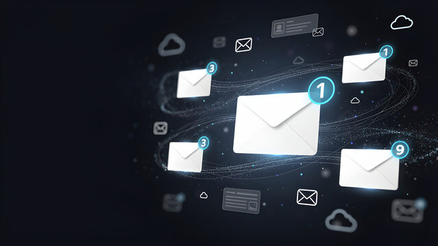Email message notification inbox digital communication network cloud business technology email notification icon float dark digital background - Powered by Adobe
