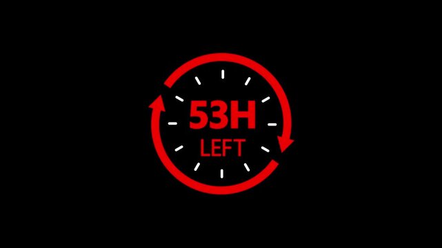 Countdown timer showing 53 hours left with circle and arrows.Offer countdown timer number on isolated background.