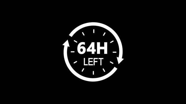 Countdown timer showing 64 hours left with circle and arrows.Offer countdown timer number on isolated background.
