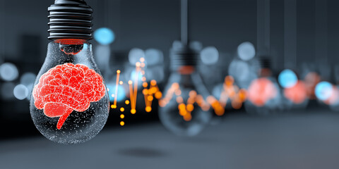 Light Bulb with Brain and Signal Wave