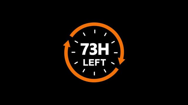 Countdown stopwatch timer showing 73 hour left with orange color circle and arrows.Offer countdown timer number on dark background.