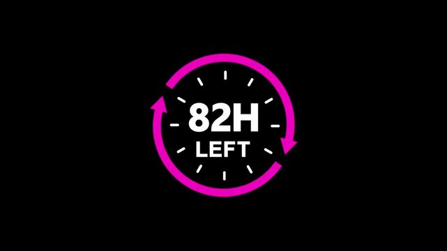 Countdown stopwatch timer showing 82 hour left with pink color circle and arrows.Offer countdown timer number on dark background.