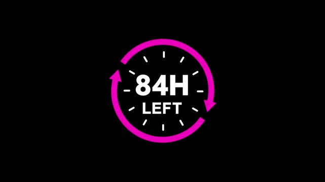 Countdown stopwatch timer showing 84 hour left with pink color circle and arrows.Offer countdown timer number on dark background.