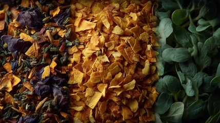 Detailed Split View of Biodegradable Food Scraps and Ingredients