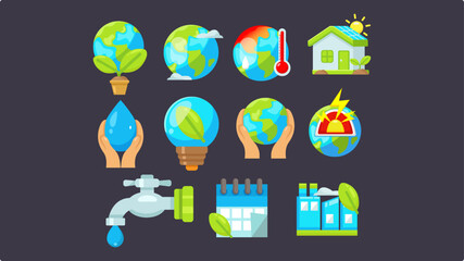 Set of environmental conservation and global warming icons.