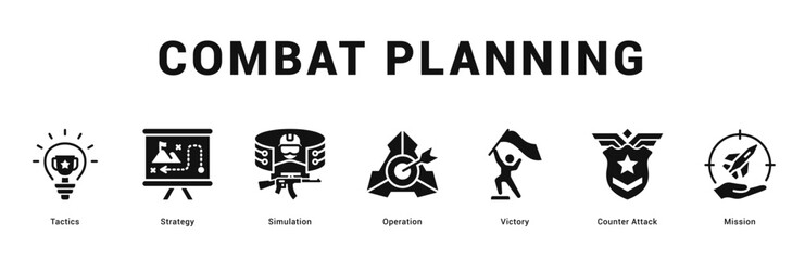 Combat Planning Modern and clean web banner illustration featuring thematic icons for visual communication © Mia