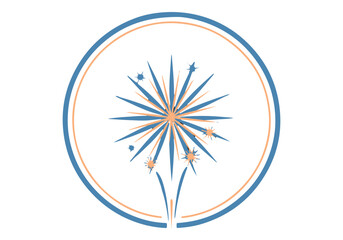 Obraz premium Vibrant abstract firework burst illustration within a stylish circular frame, symbolizing joyous celebrations, festive events, and exciting holiday moments with a modern graphic design