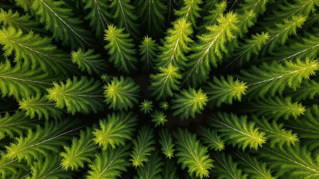 Aerial View of Lush Green Pine Forest Canopy from Above.