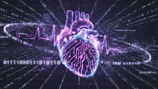 Digital Heart Visualization With Circuitry and Binary Code