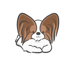 Adorable Fluffy Brown Papillon Dog. Vector Illustration Isolated On A White Background. 