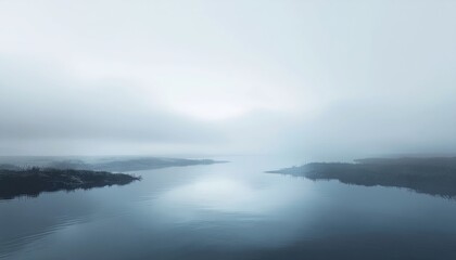 Fototapeta premium Misty Waterway Landscape - Serene Coastal Fog Scene