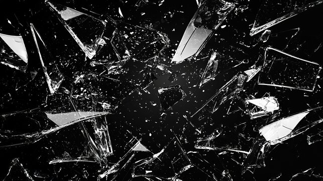 Shattered Glass Shards on Black Background - Edgy Textured Abstract Element