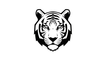 Stylized tiger head illustration bold black and white graphic design for sports logos and apparel isolated on white