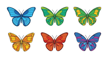 Set of colorful butterflies with a stained glass effect on a white background © A B I G A I L