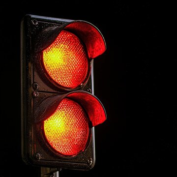 Double Red Traffic Light Close-Up on Black Background - Bold Warning Element