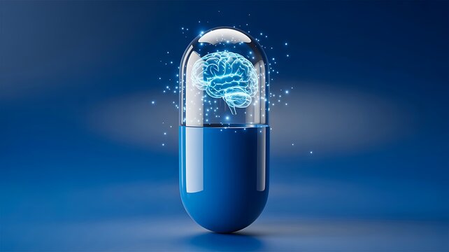 Futuristic capsule containing digital brain representing advanced intelligence
