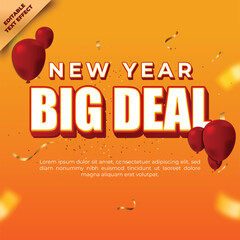 New Year Big Deal Sale Promotion with Festive Balloons and Confetti