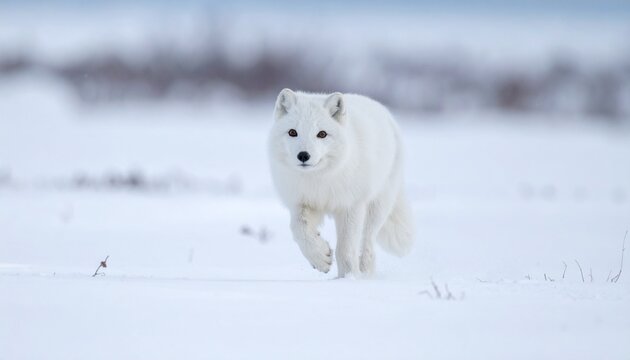 A white Arctic fox running through snow. Generative AI