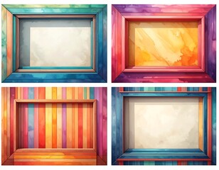 Four colorful rectangular frames and backgrounds in a watercolor style