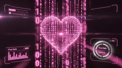 Heart Graphic Forms From Binary Code and Futuristic Interface Elements - Powered by Adobe