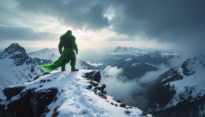 hiker in the snowy mountains