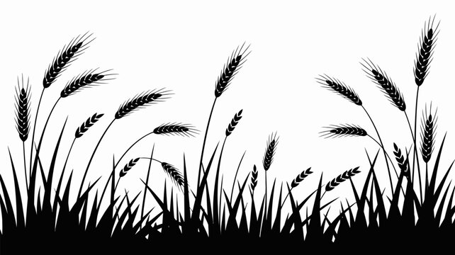 Silhouette of wheat and grass field against white background in monochrome style minimal nature agriculture illustration isolated rural landscape design concept art farming botanical graphic