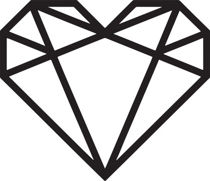 Geometric Heart Diamond Shape with Intricate Lines and Detailed Facets Design
