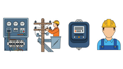 A electrician engineer with their jobs, vector illustration