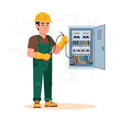 Vector illustration electrician are repairing the generator