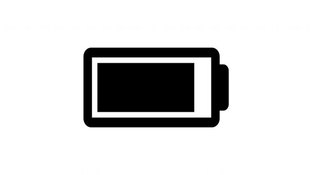 Smooth animation video of charging battery icon filling from empty to full showing clean digital energy progress indicator