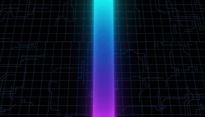 Abstract Digital Grid with Neon Light Beam