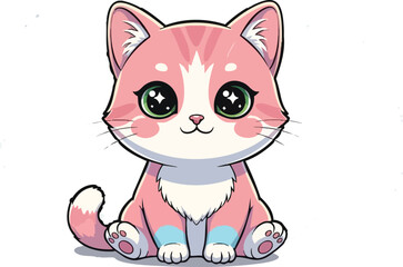 Obraz premium Cute Pink Cartoon Kitten Chibi Style Vector Illustration for Children s Designs Kids Products and Nursery Decor