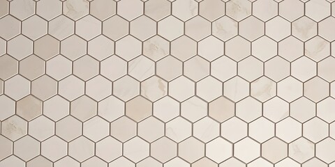 Fototapeta premium A close-up view of a beige hexagonal tile pattern floor in a modern interior design setting